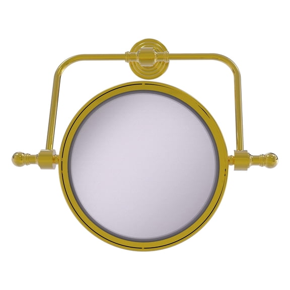 Retro Wave Collection Wall Mounted Swivel Make-Up Mirror 8-in Diameter with 5X Magnification in Polished Brass