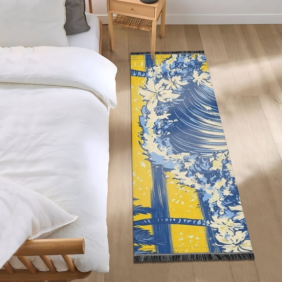 Retro Wave Stripes Trees Flowers Tropical Bedside Runner Rug 2'x 6' Non Slip Carpet Floor Mat Area Rug