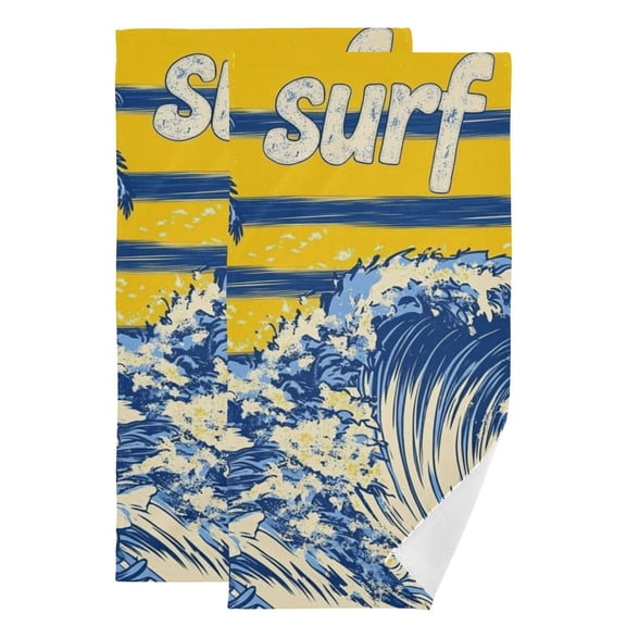 Retro Wave Stripes Trees Flowers Tropical Hand Towel Absorbent Bath Towels for Bathroom Sports Gym 28" x 14" Set of 2