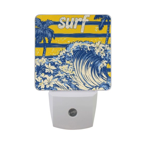 Retro Wave Stripes Trees Flowers Tropical LED Night Light with Smart Sensor Plug Into Wall Dusk to Dawn 2 packs