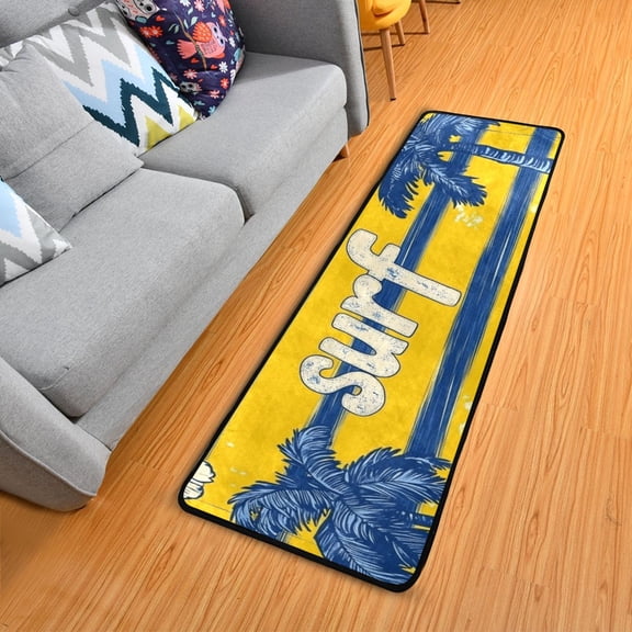 Retro Wave Stripes Trees Flowers Tropical Long Floor Mat Runner Rug Area Mat Noise Reduction Water Absorbent Non-Slip 72" x 24"