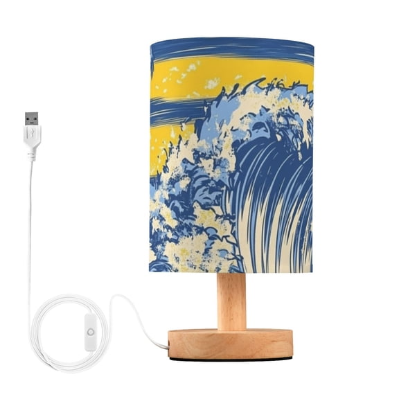 Retro Wave Stripes Trees Flowers Tropical Table Lamp with USB Port LED Warm Light Lamp Night Light Home Decor