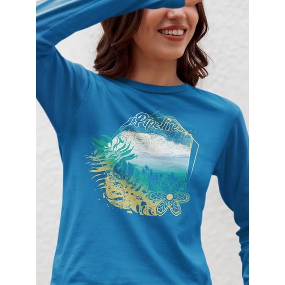 Retro Waveflower Long Sleeve T-Shirt Women's -Pipeline