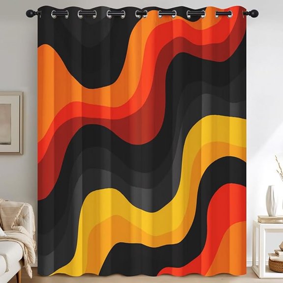 Retro Waves Curtains For Bedroom, Abstract Lines Blackout Curtains Living Room Decor, 70S Retro Thermal Insulated Grommet Drapes & Home Decor 26"W x 63"L (Pack of 2)