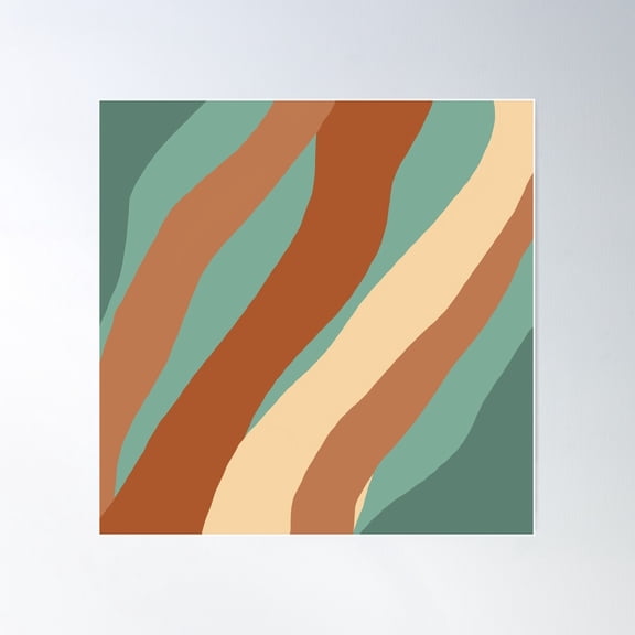 Retro Waves, Neautral, Green, Mint, Earth Tones, Poster Wall Art, Modern Wall Decor For Living Room Bedroom, 24x24 UNFRAMED
