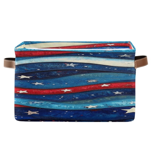 Retro Waves Stars Red White Blue Square Storage Bins with Handles Collapsible Containing Box 1 Pack