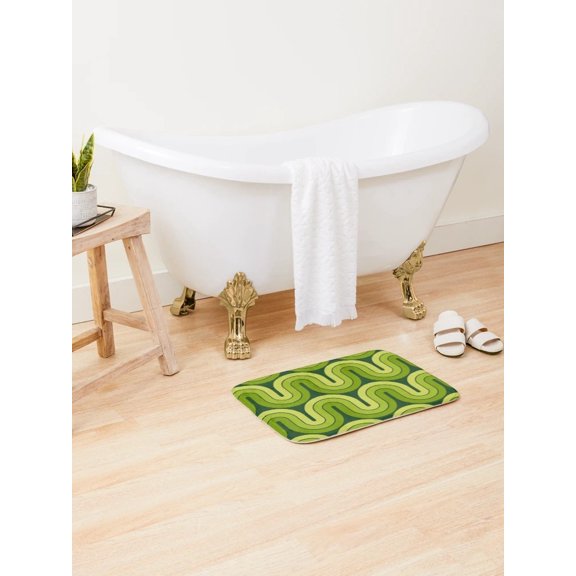 Retro Wavy Geometric Doormat – Avocado Green 60s Mod Design | 2 Sizes