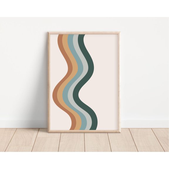 Retro Wavy Lines Mid Century Abstract Poster, Unframed Paper Poster 8x10in