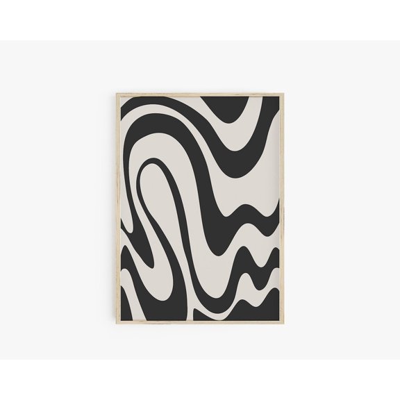 Retro Wavy Poster Monochromatic Marble Wall Art Y2K Decor Black Beige Wavy Lines Sign, Unframed Paper Poster 8x10in