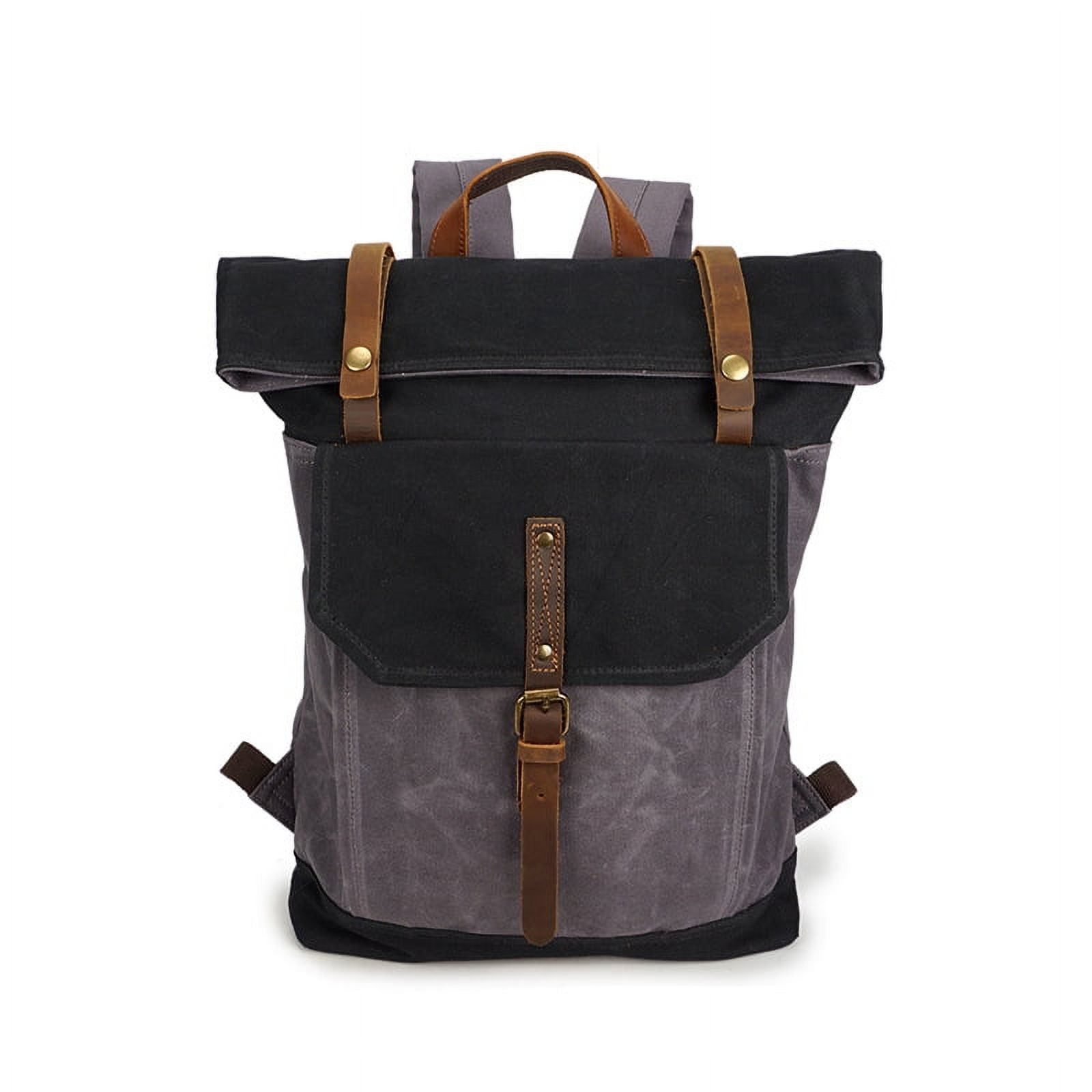 Retro Waxed Canvas Rustic Backpack, Waterproof Roll Top Travel Hiking  Rucksack Leather Daypack - Walmart.com
