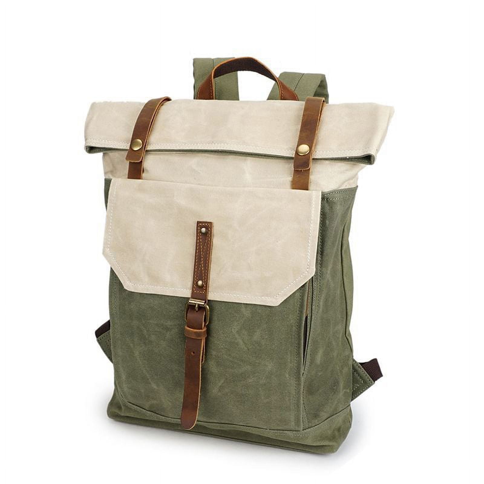 Retro Waxed Canvas Rustic Backpack, Waterproof Roll Top Travel Hiking  Rucksack Leather Daypack 