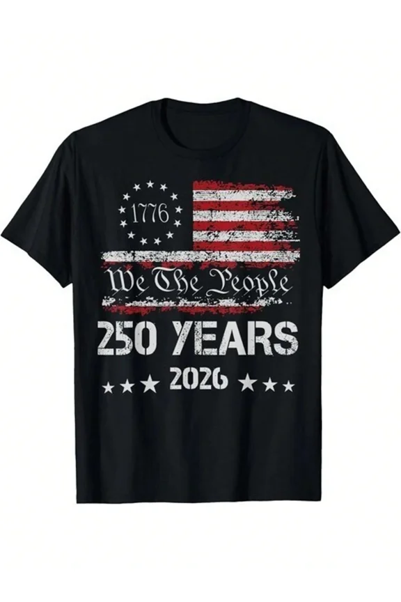 Retro We The People 1776-2026 250 Years American Flag Patriotic Graphic T-Shirt Vintage Distressed USA Pride Unisex Tee