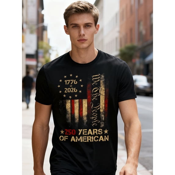 Retro We The People 1776-2026 250 Years of American Pride Men's Patriotic T-Shirt Vintage USA Flag Graphic Tee