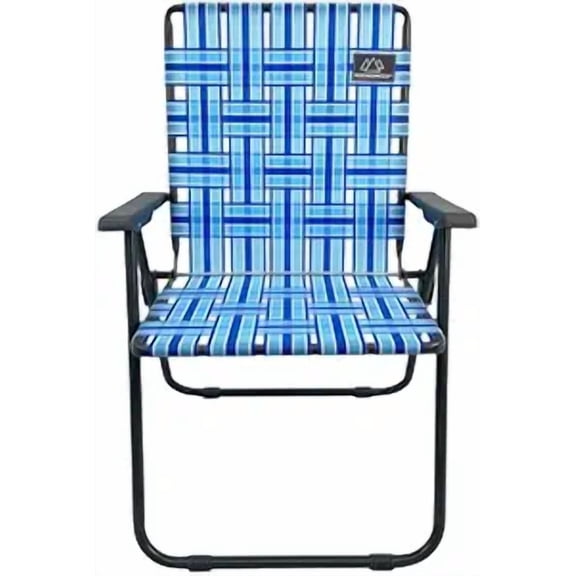 Retro Webbed Camping Chair Lightweight Foldable Design with Steel Frame, 300 lb Capacity, Ocean Blue Stripe Pattern (1 Count)