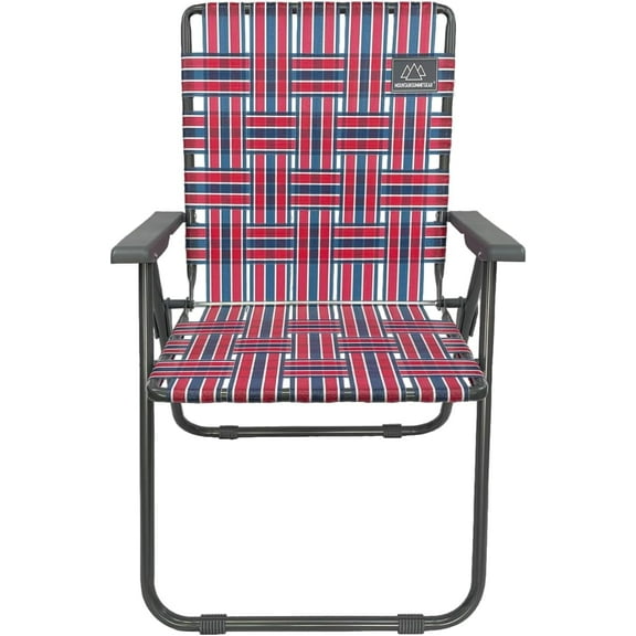 Retro Webbed Camping Chair - Lightweight, Foldable, Durable Steel Frame, 300lb Capacity, Vintage Red/White/Blue Stripes by Caddis Sports