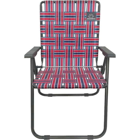 Retro Webbed Camping Chair Lightweight Foldable Steel Frame 300 lb Capacity Red White Blue Stripes