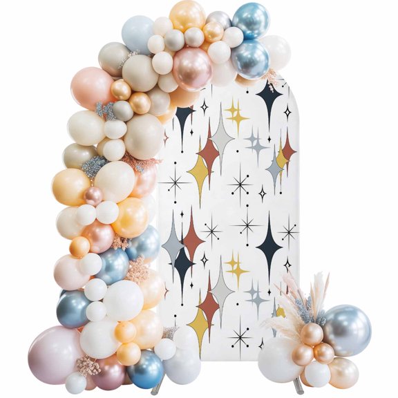 Retro Wedding Arch Backdrop Cover 4FT ,Spandex Fitted Mid Century Modern Star Diamond-shaped Wedding Arch Covers Round Top Chiara Arches Backdrop Stand Cover for Birthday Party Ceremony Banquet