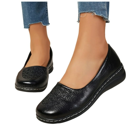 Retro Wedges Mary Janes for Women Casual Wide Slip on Ballet Flats Vintage Orthopedic Walking Loafers Shoes