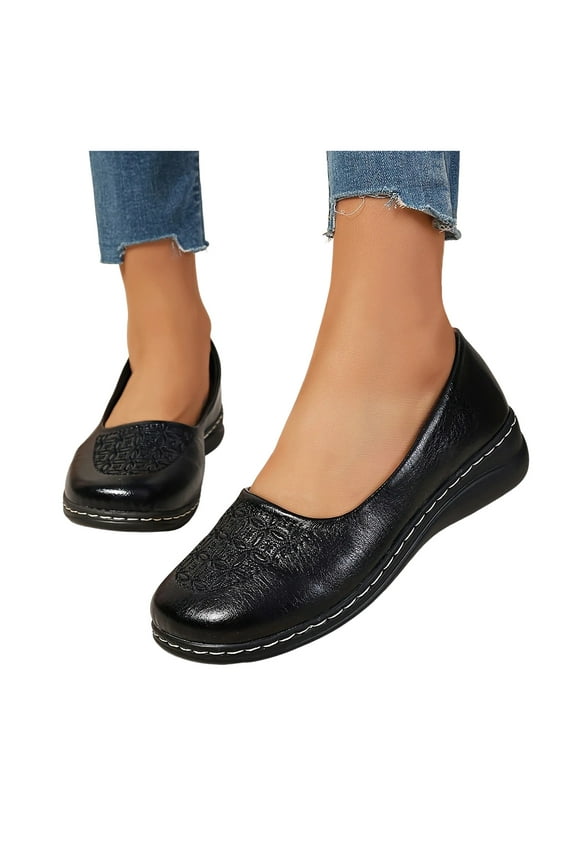 Retro Wedges Mary Janes for Women Casual Wide Slip on Ballet Flats Vintage Orthopedic Walking Loafers Shoes