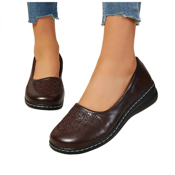 Retro Wedges Mary Janes for Women Casual Wide Slip on Ballet Flats Vintage Orthopedic Walking Loafers Shoes