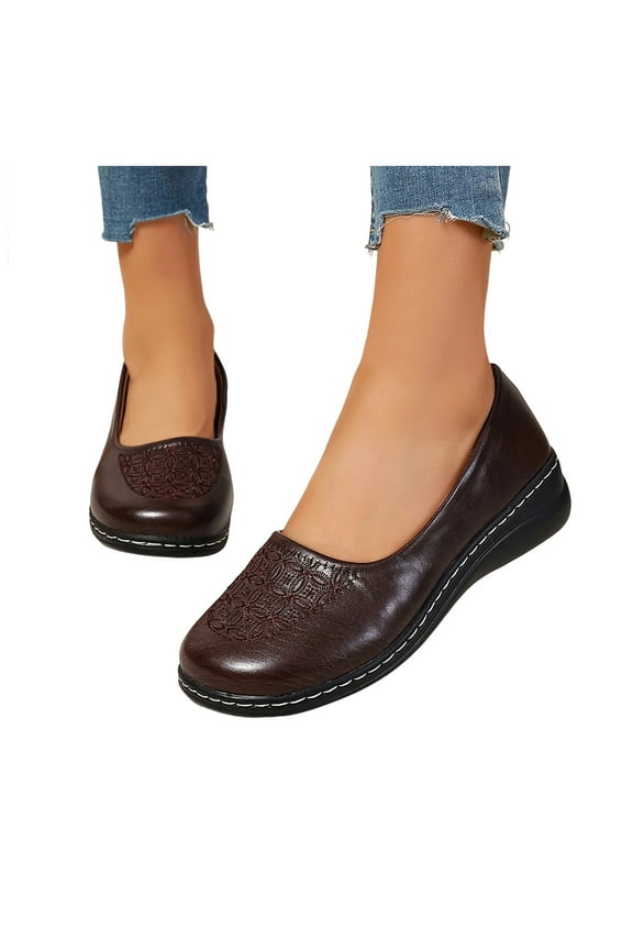 Retro Wedges Mary Janes for Women Casual Wide Slip on Ballet Flats Vintage Orthopedic Walking Loafers Shoes