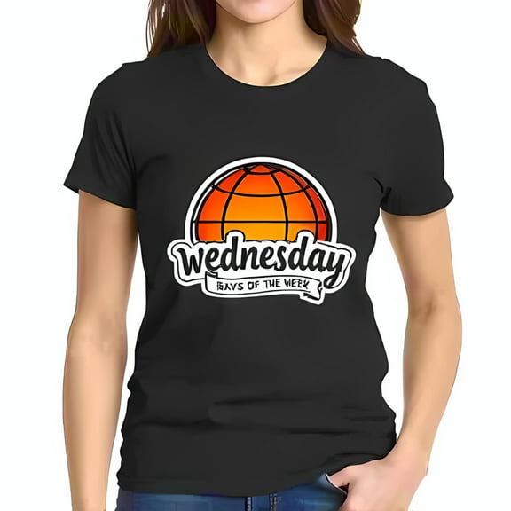Retro Wednesday Graphic Cotton Short Sleeve T-Shirt - Playful Globe Design with 'Days of the Week' Banner