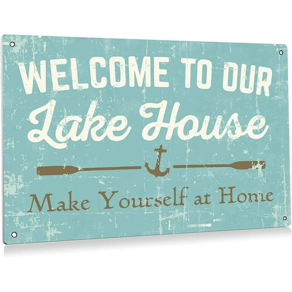 Retro Welcome to Our Lake House Metal Tin Sign Wall Decor Vintage Beach Sign Gifts