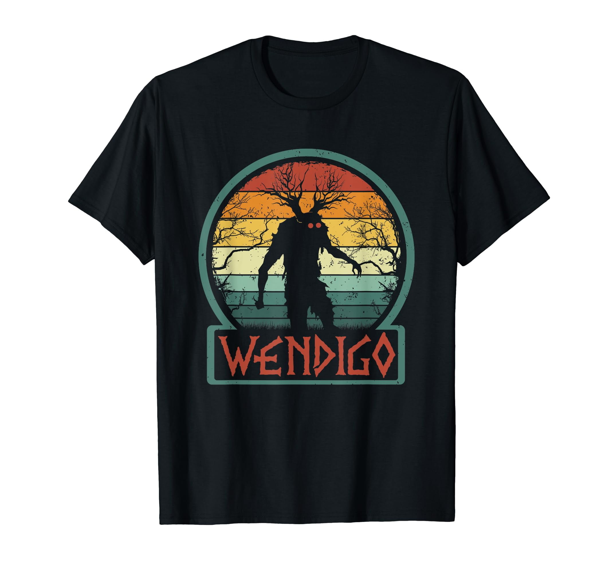 Retro Wendigo - Cool Vintage Skinwalker Cryptid Monster Black T-Shirt ...