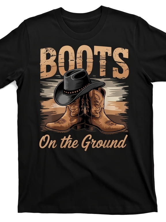 Retro Western Cowboy Boots Hat Graphic Tee Vintage Country Style Unisex T-Shirt Boots On the Ground Southern Men Women Apparel