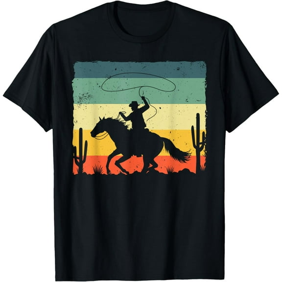t-shirt Retro Western Cowboy Design For Men Boys Horse Rider Cowboy T-Shirt mens,black,women,funny,journey,Crew Neck, Short Sleeve,printing