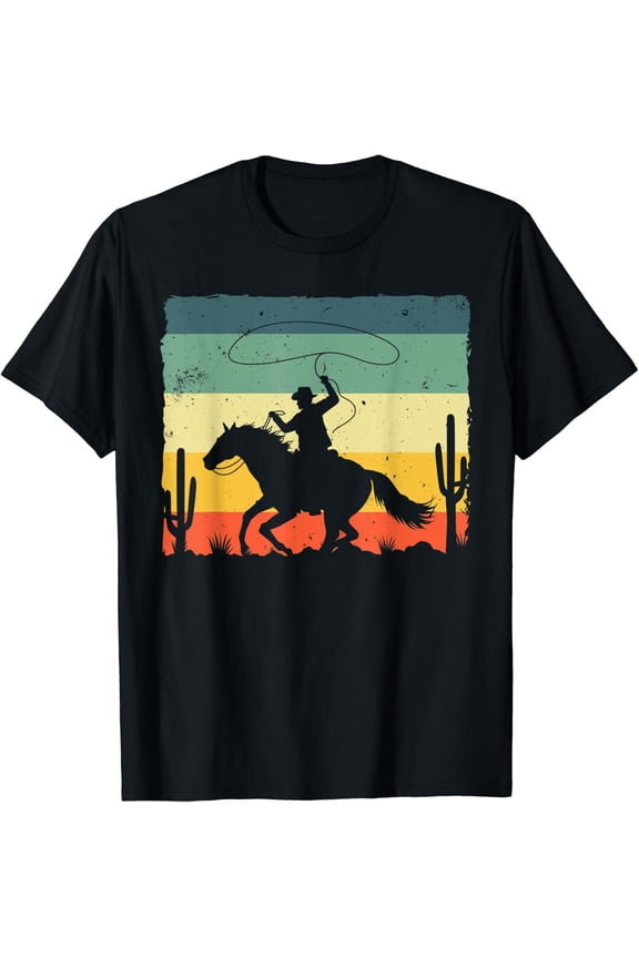 Retro Western Cowboy Design For Men Boys Horse Rider T-Shirt All Size S-5Xl