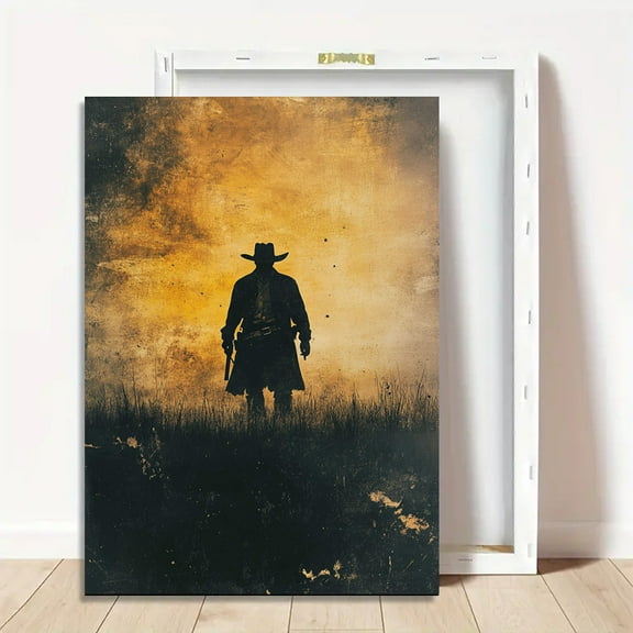 Retro Western Cowboy Prairie Silhouette Canvas Art Poster Wall Art Print Modern Unique Family Bedroom Living Room Decor