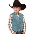 thumbnail image 1 of Retro Boys Cowboy Vest Suede Leather V Neck Button Down Casual Western Waist Coat for Halloween Party 7-8 Years Sky Blue, 1 of 8