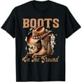 thumbnail image 1 of Retro Western Cowgirl Cowboy Hat Boots On Da Ground T-Shirt tee, 1 of 4