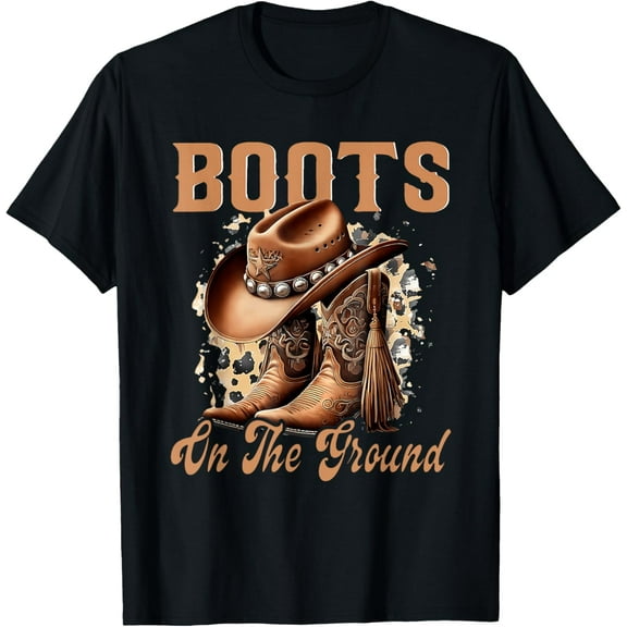 Retro Western Cowgirl Cowboy Hat Boots On Da Ground T-Shirt tee