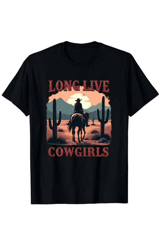Retro Western Desert Sunset Horse Riding Graphic Tee Vintage Style Women's Apparel