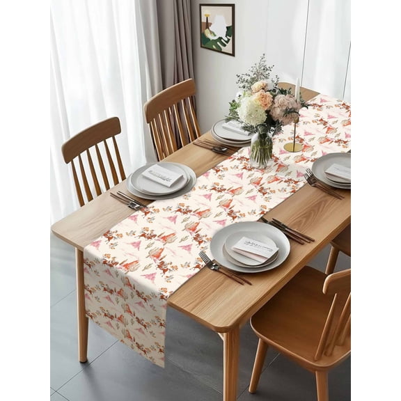 Retro Western Ethnic Cowboy Cactus Table Runner 13x70in Non-Slip Cotton Linen Table Runners, Cream Pink Desert Dresser Scarves TableRunner for Dinner Kitchen Dining Wedding Party