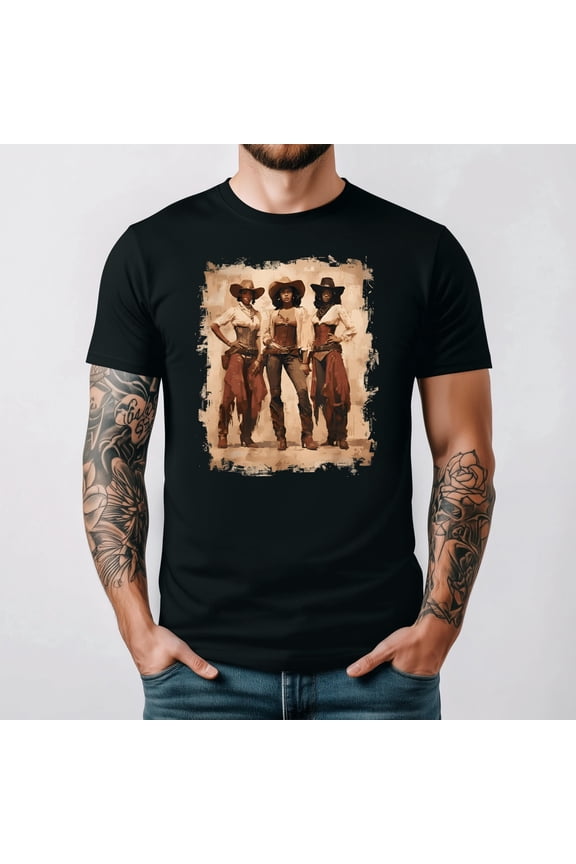Retro Western Graphic T-Shirt Vintage Country Style Unisex Black Tee Artistic Southern Fashion Top Aesthetic Apparel