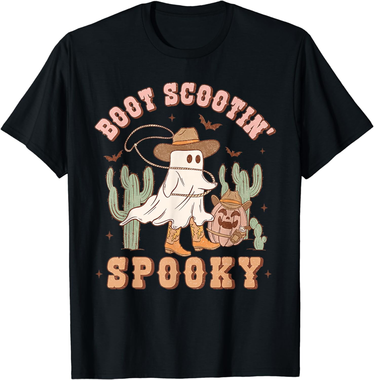 Retro Western Halloween Cowboy Ghost Boot Scootin Spooky T-Shirt ...