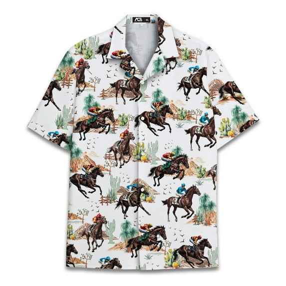 Retro Western Horse Racing Hawaiian Shirts For Men Horse Mens Hawaiian Shirts Short Sleeve Button Down Shirt Men 2