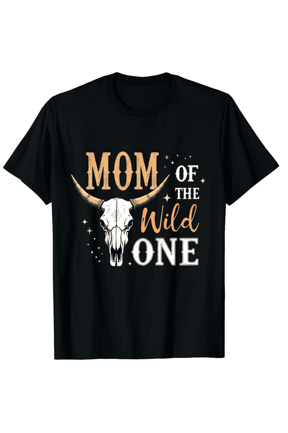 Retro Western Mom of the Wild One T-Shirt - Vintage Boho Cow Skull Graphic Tee for Women - Desert Style Motherhood Apparel