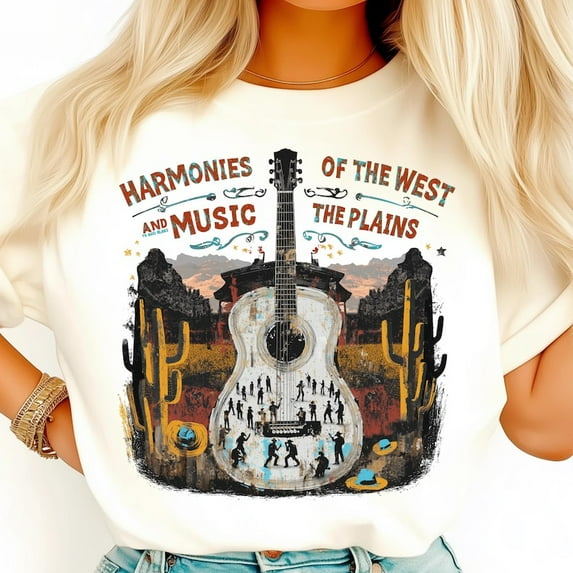 Retro Western Music Shirt, Musical Cowboy Tee, Vintage Guitar Country T-Shirt, Wild West Concert Vibes Shirt, Rustic Rodeo Graphic Tee