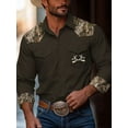 thumbnail image 1 of Retro Western Pattern Printed Men's Casual Loose Comfortable Trendy Business Long Sleeve Shirts Army green L, 1 of 5