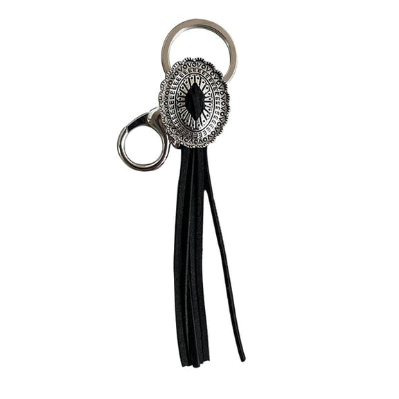 Retro Western Pumpkin Flower Keychain Leather Fringe Texas Style Metal Lost Prevention Device Unique Accessory