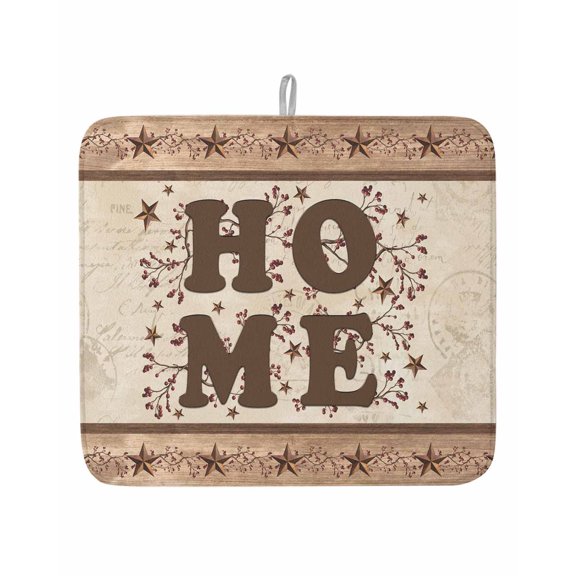 Retro Western Star Home Quote Dish Drying Mats for Kitchen Counter,Absorbent Microfiber Dish Drainer Rack Mat Country Wooden Plank Drying Pad for Sinks,Utensils,Countertops,16x18in