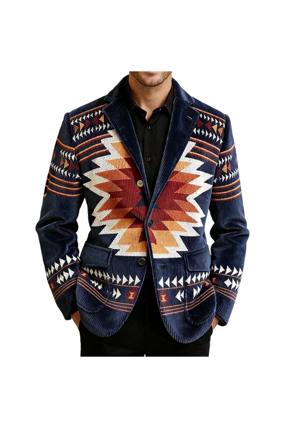 Retro Western Style Jacket With Geometric Pattern Design For Cowboy Fashion And Casual Wear