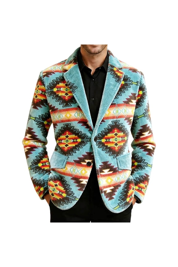Retro Western Style Jacket With Geometric Pattern Design For Cowboy Fashion And Casual Wear