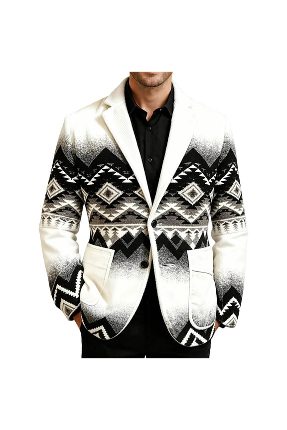 Retro Western Style Jacket With Geometric Pattern Design For Cowboy Fashion And Casual Wear