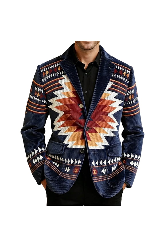 Retro Western Style Jacket With Geometric Pattern Design For Cowboy Fashion And Casual Wear