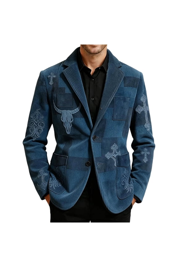 Retro Western Style Jacket With Geometric Pattern Design For Cowboy Fashion And Casual Wear